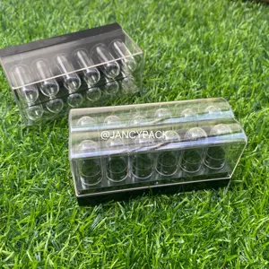 12ピース/セットミニ小サンプル丸型リップバームセットボックスクリアプラスチック口紅チューブ容器黒口紅チューブテスト用 - Product Image 1