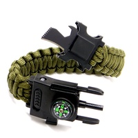 Bracelet de survie en paracorde avec lumière LED et couteau d'urgence - Bracelet en cuir tressé multifonctionnel, réglable pour le camping