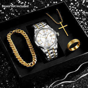 Ensemble de montres et bijoux en acier inoxydable plaqué or pour homme, avec bracelet et croix, idéal pour les affaires et comme <span class=keywords><strong>cadeau</strong></span>. - Product Image 2