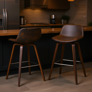 Randolph, lot de 2 tabourets de bar en bois courbé brun chocolat vieilli, hauteur comptoir - Product Image 2