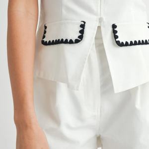 Conjunto de Lino Casual para Mujer, Estilo Nuevo, Sexy, Sin Mangas, de Algodón, Dos Piezas, con Bordado de Conchas, OEM, Venta Caliente 2025 - Product Image 4