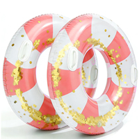2er-Pack 48 Zoll rosa-weiß gestreifte große aufblasbare Schwimmringe mit Griffen, Schwimmreifen für Erwachsene für Strand & Pool