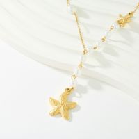 Collar de Lujo Minimalista Multicapa Chapado en Oro con Concha Marina y Estrella de Mar, Colgante de Perla de Acero Inoxidable Liso para Regalo Festivo