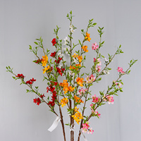 Branche de fleur de pêcher artificielle faite à la main, fleur en soie à longue tige, feuilles vertes en tissu pour la décoration florale de la maison, du vase ou de mariage