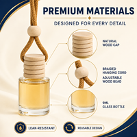 Diffuseur de parfum pour voiture suspendu, flacon rond en verre transparent avec bouchon en bois, concentration de parfum à 60 %, longue durée, logo personnalisé, vente en gros
