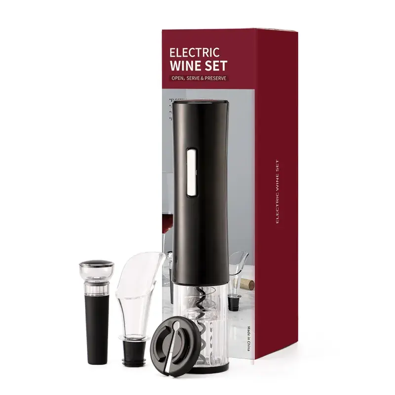 स्टॉपर फ़ॉइल-कटर वैक्यूम स्टॉपर उपहार सेट के साथ बैटरी चालित कॉर्कस्क्रू इलेक्ट्रिक स्वचालित वाइन बोतल ओपनर