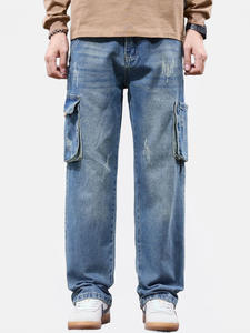 انفجارات الخريف والشتاء للرجال ، سراويل جينز كاجوال من الدنيم للرجال ، جينز مستقيم فضفاض على الطراز الأوروبي ، متوسط الخصر واسع الساق ، صلب متوسط - Product Image 2