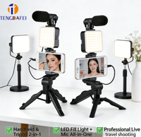 Kit de production vidéo professionnel AY49, microphone shotgun ultra-léger, lumière LED à intensité réglable pour vlogging mobile, conférences, tournages