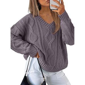 Jersey extragrande de punto de Cable acogedor personalizado 2025, ropa de invierno con cuello en V y bonito logotipo en la parte delantera suave para mujer - Product Image 6