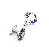 Boutons de manchette carte du monde pour hommes matériel de qualité couleur bleue boutons de manchette globe mode vente en gros et au détail