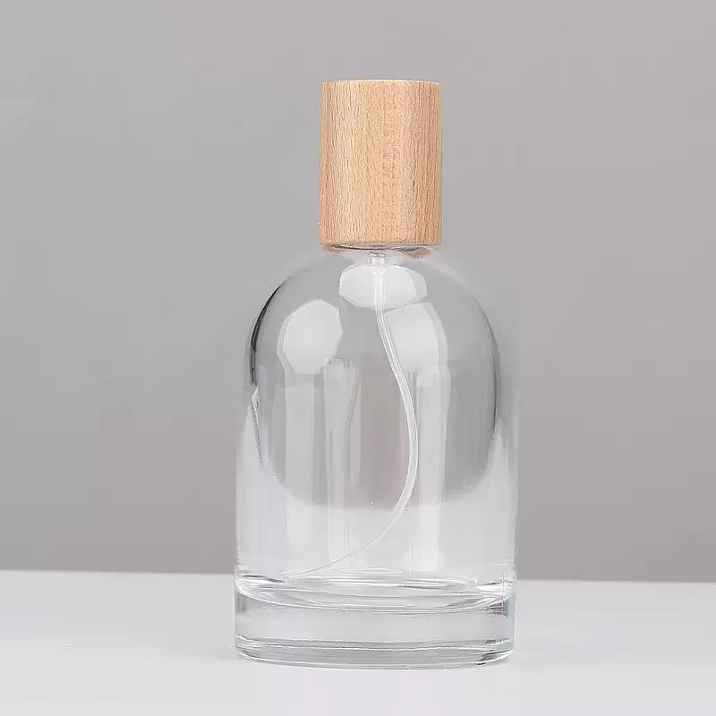 Bouteille transparente + pulvérisateur d'argent + couvercle en bois de hêtre