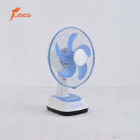 Ventilateur de bureau portable mécanique en plastique AC/DC 12 pouces avec lumière LED, batterie rechargeable et minuterie pour voiture et hôtel