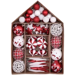 EAGLEGIFTS 30-170mm 70pcs लाल और सफेद स्पष्ट Shatterproof क्रिसमस पेड़ सजावट छोटी बात गहने इनडोर प्लास्टिक क्रिसमस गेंद
