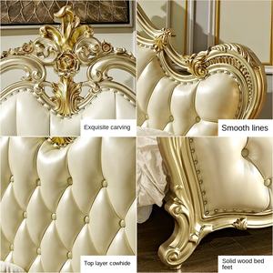 Europäischer Stil Massivholz Leder Hochzeitsbett 1,8 Meter Apartment Villa Eiche Schlafzimmermöbel Luxus Königliches Bett - Product Image 3
