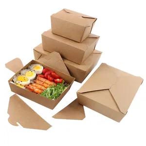 factory wholesale disposable rectangle kraft paper lunch food salad box takeaway packaging