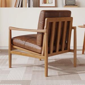 Chaise de loisirs avec siège en <span class=keywords><strong>cuir</strong></span> confortable pour balcon Salon Chambre <span class=keywords><strong>Fauteuil</strong></span> rembourré souple avec cadre en bois massif - Product Image 3