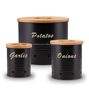 Customized Galvanized Metal Kitchen vegetable Storage Box <strong>Potato</strong> Onion Garlic Storage Bin <strong>Container</strong> with Bamboo Lid - Product Image 2