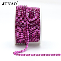 JUNAO 10 Yardas Rollo SS6 8 12 16 Diamante Strass Recorte Coser en Cristal Piedra Cadena Garra Rhinestone Copa Cadena