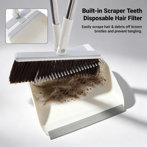 Livraison Rapide Ensemble 3 en 1 : Balai et pelle à poussière de cuisine en plastique à bord dentelé avec support de rangement pour placard - Product Image 4