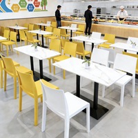 Ensemble de meubles pour restaurant de restauration rapide, table en marbre blanc, chaises empilables en plastique pour cantine, café