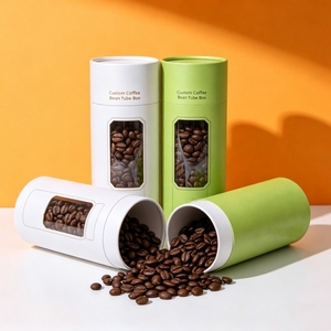 Custom Coffee Bean Tube <b>Box</b> White Green Paper Packaging with Clear Window <b>Recyclable</b> Four Color Printing - Product Image 1