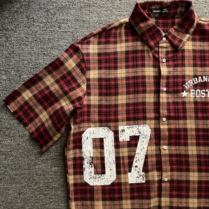 Chemise à rayures en coton de haute qualité personnalisée, chemise à manches courtes ample vintage imprimée pour l'été, coupe ample, boutonnée, à carreaux - Product Image 2