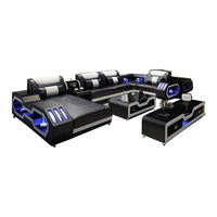 Grenzüberschreitendes Echtleder-Multifunktions-Wohnzimmer Business-Freizeit-Sofa-Set für Große Wohnungen mit LED-Beleuchtung im Kreativen Europäischen Stil