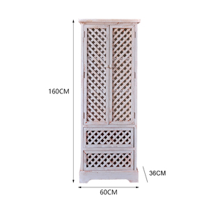 Gabinete de Almacenamiento Alto de Madera Maciza Lavada Blanca con Diseño a Cuadros, Duradero, de Fábrica China, para Sala de Estar, Entrada o Estilo Rústico - Product Image 4