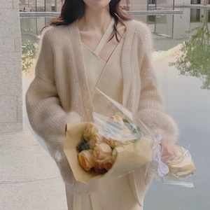 2022 Mới Nhất Mới Đến Thời Trang Phụ Nữ Dài Tay Áo Mở Phía Trước V Cổ Nút Lớn Cô Gái Áo Len Áo - Product Image 5