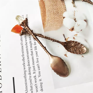 Cuillère à café mignonne, <span class=keywords><strong>petites</strong></span> cuillères à thé avec un cristal sur le dessus, mini-cuillères de guérison avec des cristaux pour le thé - Product Image 2