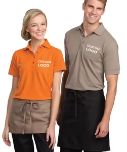 Polo de punto 100% algodón con logotipo personalizado serigrafiado unisex para adultos, uniforme de trabajo para camareros de cafeterías, bares y restaurantes. - Product Image 1