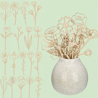 Ensemble de décor de tiges de fleurs sauvages Découpe au laser Artisanat en bois pour boîtes en bois et panneaux muraux Design unique pour la décoration intérieure