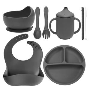 ชุดอาหารสําหรับเด็กที่เลิกดื่มขั้นต่ําขั้นต่ํา ชุดดูดผ้ากันเปื้อนและจานช้อน ชุดให้อาหารเด็กซิลิโคน - Product Image 3