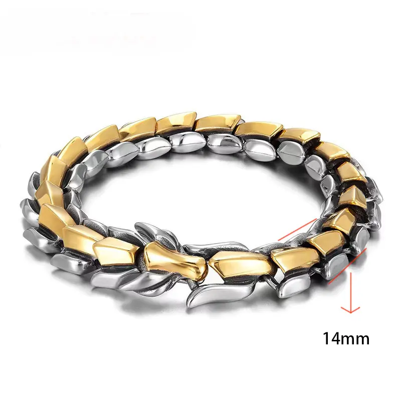 Vintage 14mm Silver Plated Dragon Bracelet Men Wristband Viking Aesthetic Accessories Y2k Jewelry 2022 Designer Inspired
