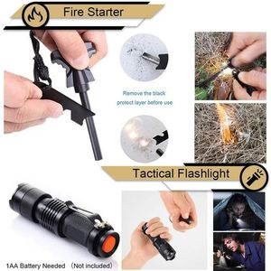 Kit de survie d'urgence multifonctionnel professionnel de 13 pièces pour le camping en plein air, avec lampe de poche, allume-feu, boussole - Product Image 3