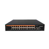 Conmutador de Fibra Óptica PoE TiNCAM de 24 Puertos 10/100M, 2 Puertos Uplink, 1 SFP, Extensión de 250m para Redes CCTV, Extensor Repetidor PoE