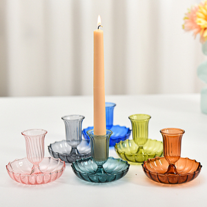 High Borosilicate Colored Tapered Glass Candlestick European <strong>Vintage</strong> Home Hotel Decoration <strong>Candle</strong> <strong>Holder</strong> - Product Image 1