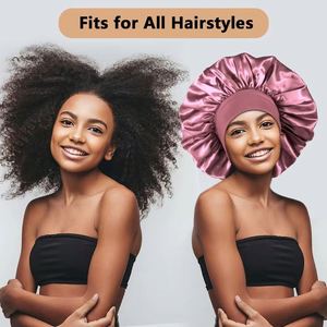 Gorro de Dormir Extra Grande de Satén con Banda Elástica Ancha, Gorro de Noche Sedoso para Mujeres con Cabello Rizado, Logotipo Personalizado, Venta al Por Mayor - Product Image 6