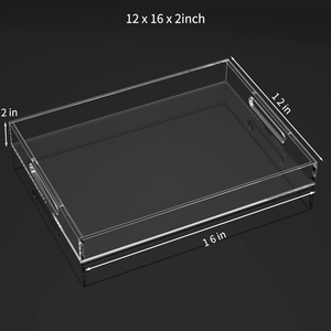 Bandeja de Servicio Transparente de 12x16 Pulgadas -A Prueba de Derrames- Bandeja Decorativa Acrílica Organizadora <span class=keywords><strong>para</strong></span> <span class=keywords><strong>Mesa</strong></span> de Centro, Otomana o Encimera con Asas - Product Image 6