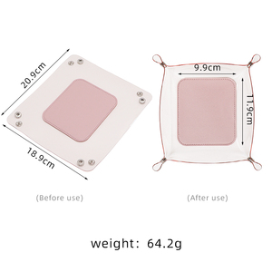 Plateau de rangement pliable en cuir de couleurs assorties, plateau de valet en PVC transparent, organisateur de bureau domestique pour clés et pièces de monnaie - Product Image 4