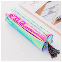 Pochette à crayons créative transparente à sequins, avec pendentif et pompon, multicolore, étui à papeterie personnalisé, kawaii, avec fermeture éclair colorée