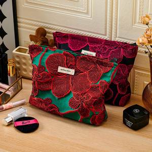 Chinoiserie Cosmetics Double-Layer Travel Portable for <b>Toiletry</b> Bag Zipper Closure New Skin Care Product <b>Storage</b> Clutch Bag - Product Image 2