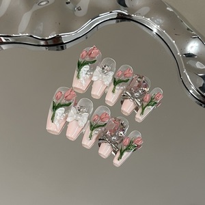 <span class=keywords><strong>Uñas</strong></span> Postizas Hechas a Mano con Diseño <span class=keywords><strong>de</strong></span> <span class=keywords><strong>Tulipanes</strong></span>, Adhesivo Removible para <span class=keywords><strong>Uñas</strong></span> Postizas - Product Image 1