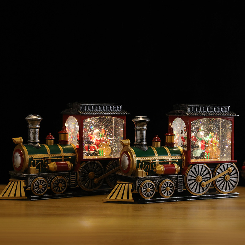 Christmas Gift Retro Train Head Lantern Christmas Decoration Props Snowfall Music Box Decorative Lights Battery Operated LED
