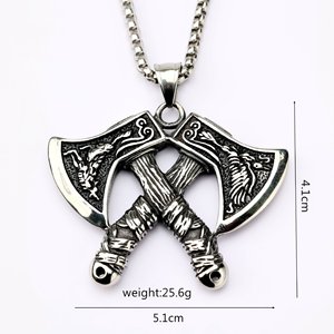Yunnique - Colgante de doble hacha vikinga de acero inoxidable para hombre, estilo nórdico retro, regalo para fiestas, joyería de moda - Product Image 5