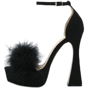 Sandales pour femmes, mules à talons hauts, à bride à boucle, tendance, en fausse fourrure - Product Image 5