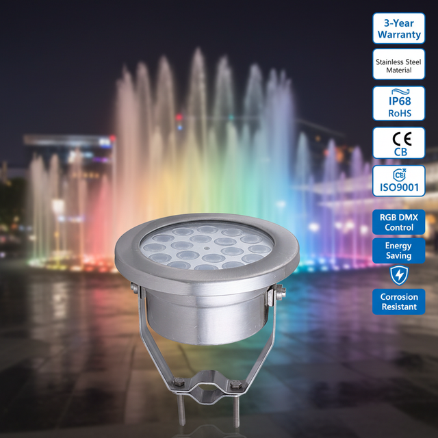 24W DMX512 RGB LED Underwater Light XYH190G Heavy-Duty SS IP68 for Municipal Musical Fountains & Public Plaza Water Features