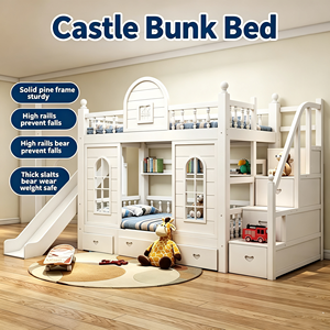 New Design Kids Luxury Wooden Double <strong>Bed</strong> Bedroom Furniture Wooden <strong>Bed</strong> <strong>With</strong> Arch <strong>Slide</strong> and Storage Stairs - Product Image 4