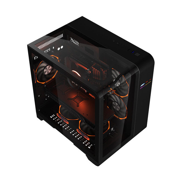 ATX Gaming PC Case Mid Tower Aluminum Alloy LCD Temperature Display RGB Tempered Glass High Airflow 5x120mm Fans Desktop