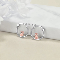Joyería de animales de moda, pendientes de aro redondos de búho pequeño chapados en dos tonos de Plata de Ley 925 para mujer